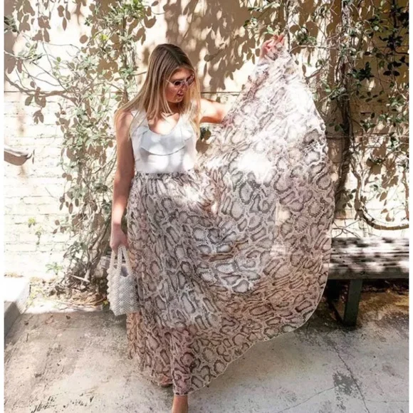 Snakeskin Animal Print Chiffon Sheer Maxi Skirt - Picture 2 of 10